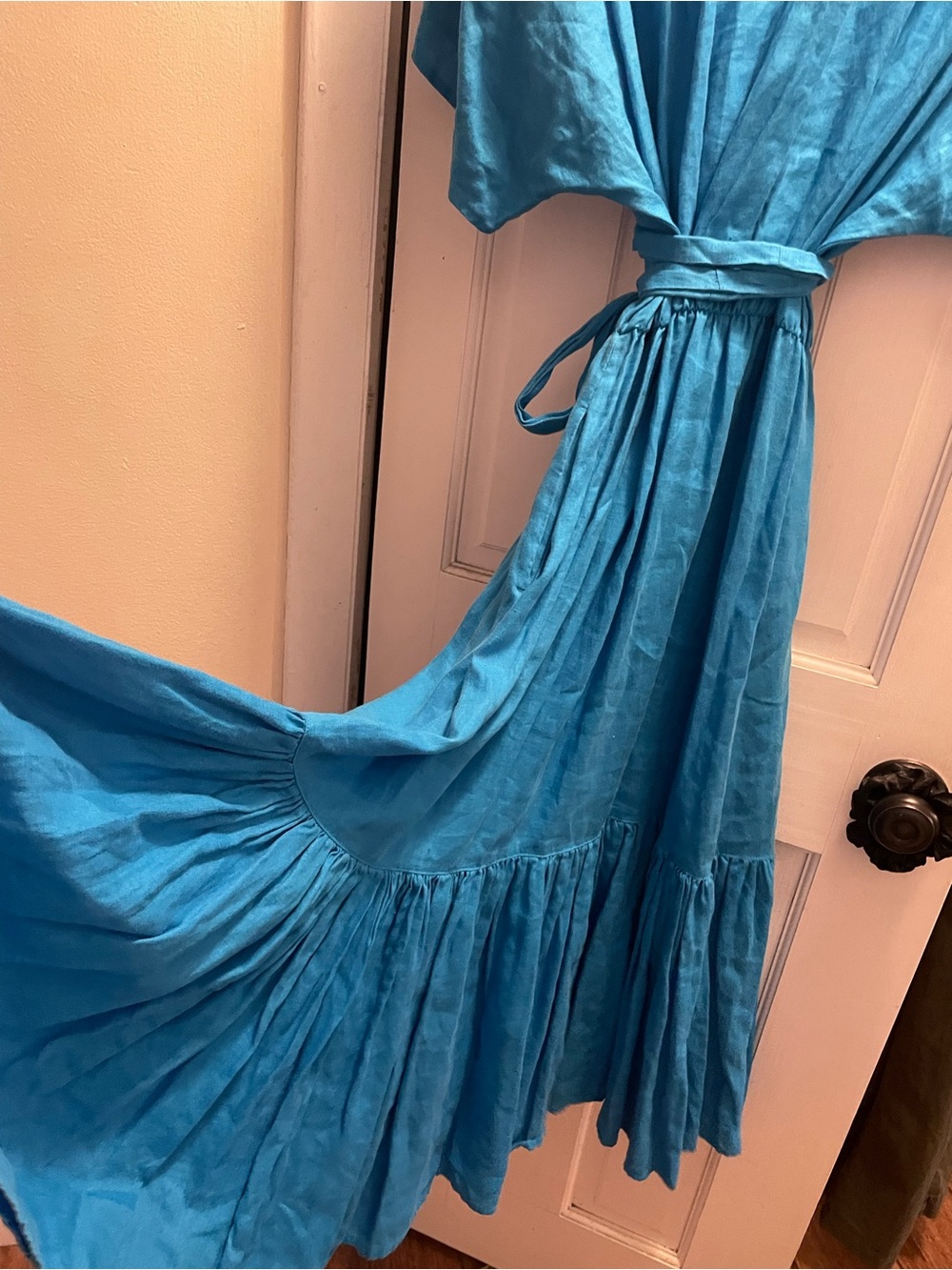 Lauren Ralph Lauren Teal Blue Tiered Maxi Dress with Waist Tie